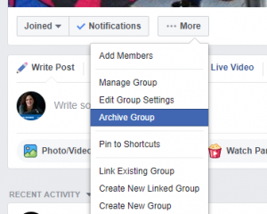 How to remove a Facebook Group - archive group menu